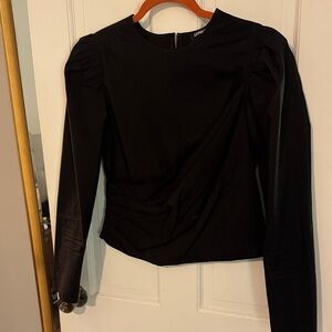 Express Black Ruched Long Sleeve Blouse